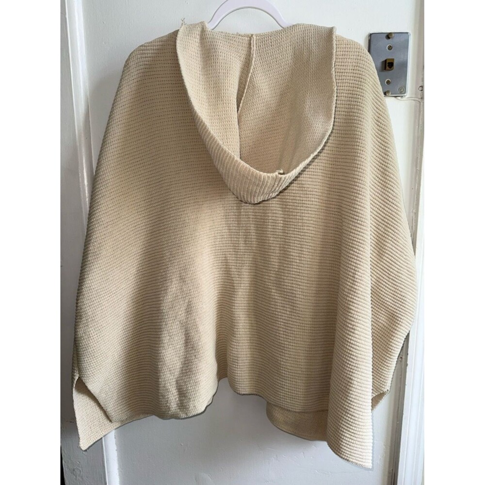aerie Cream Waffle Knit Open-Front Cardigan with Pockets and Hood - Picture 5 of 6